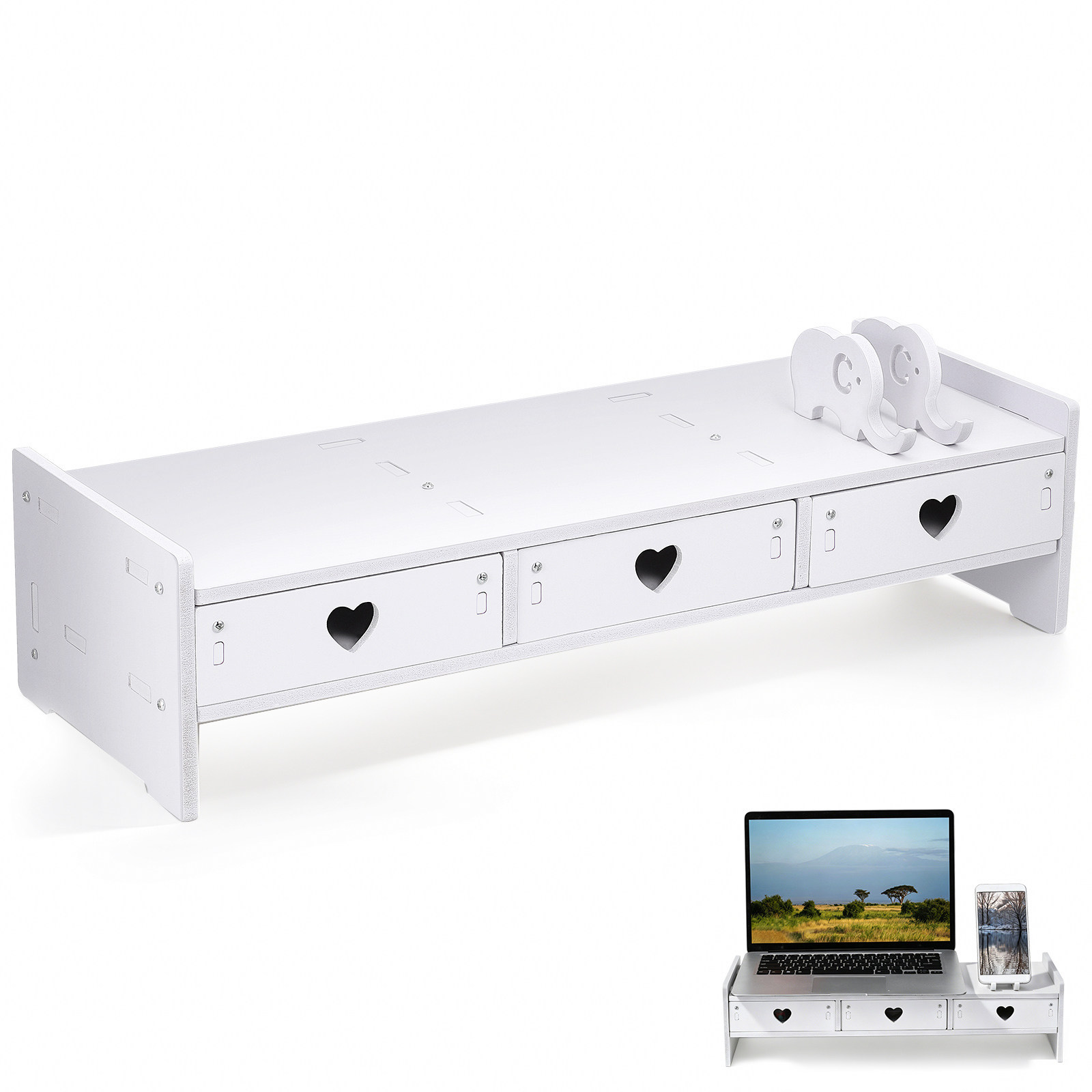 Monitor Riser Wood - Şık Monitör Yükseltici, Klavye ve Ofis