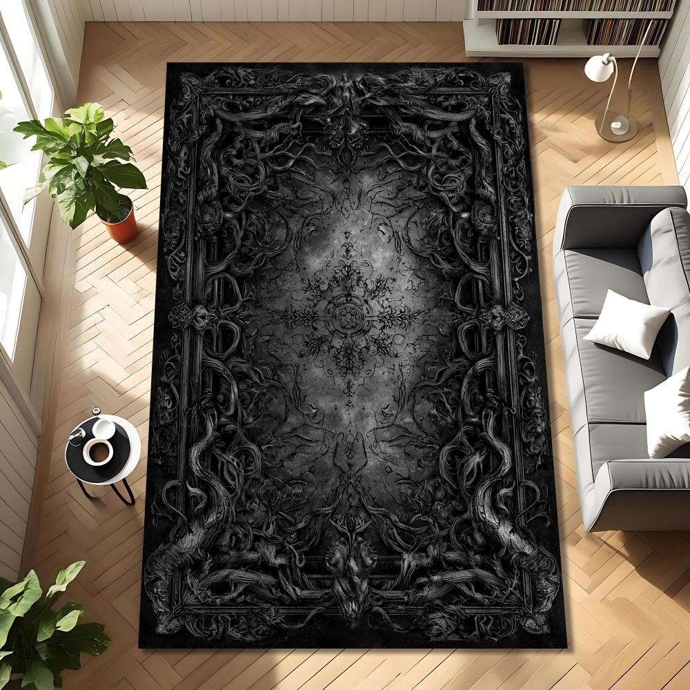 Desk Setup Living Room - Koyu Gotik Bükümlü Süslü Çerçeveli Grafik