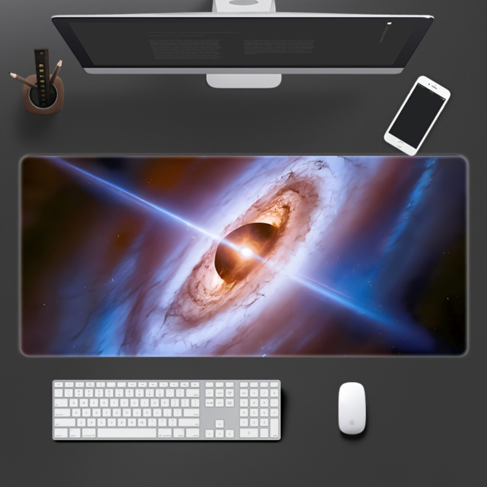 Desk Setup Art - Gezegen desenli tasarım, kaymaz kauçuk taban,