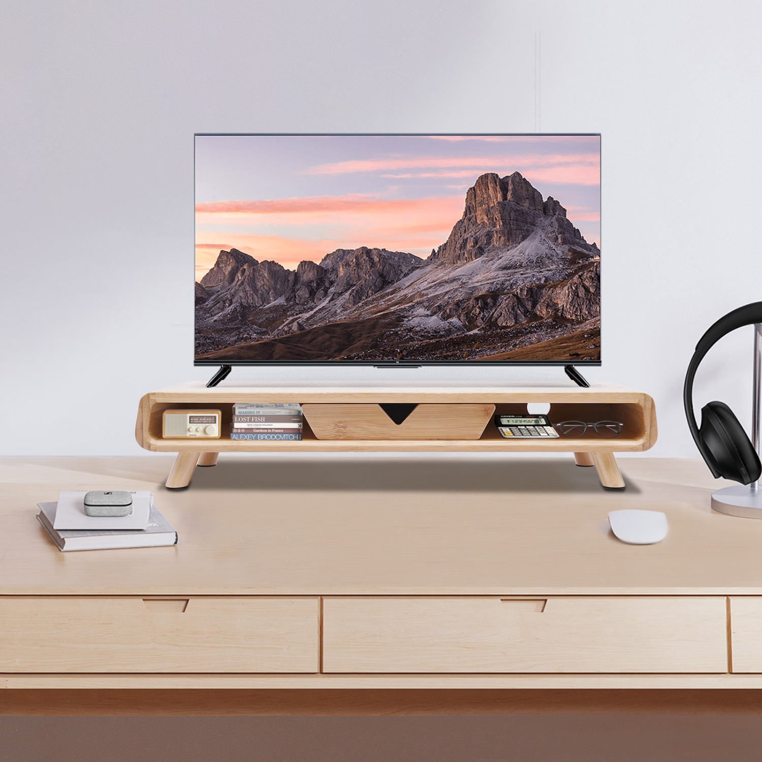 Monitor Riser Wood - Bambu Monitör Standı Yükseltici, Montaj Gerektirmez