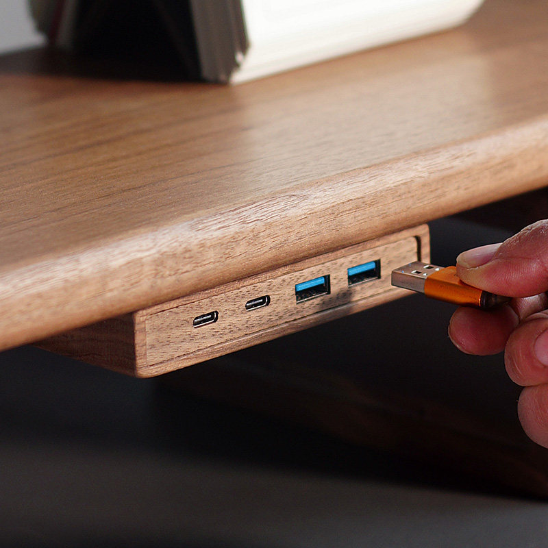 Monitor Riser Wood - Kendinden Yapışkanlı Montajlı USB 3.2 Hub,