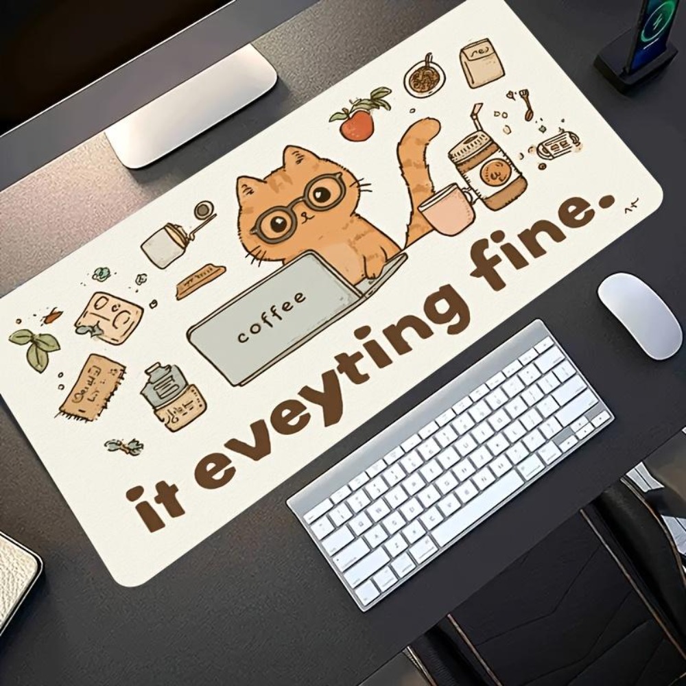 Desk Setup Art - Elle çizilmiş desenler, gözlüklü turuncu bir